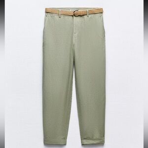 Belted linen chino pants